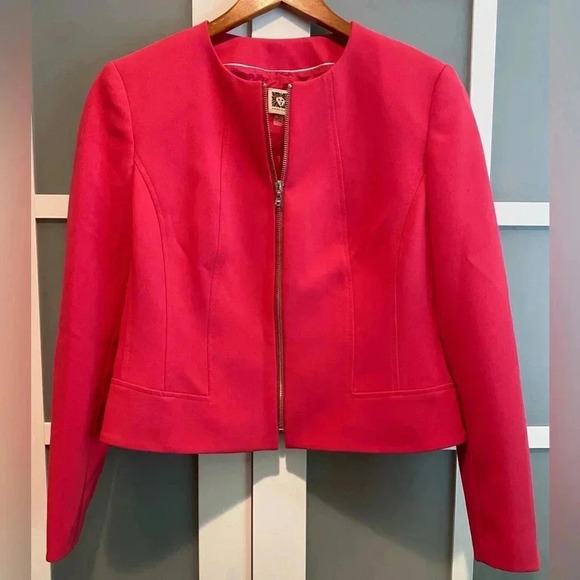 Anne Klein Zip Fully Lined Collarless CareerJacket Breton Red Women's 10 NWOT - Picture 2 of 8